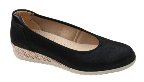 OVD012 Sleehak ballerina zwart glans suède