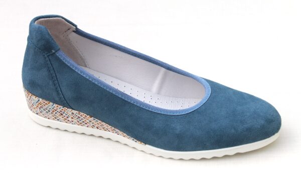 Sleehak ballerina jeansblauw suede