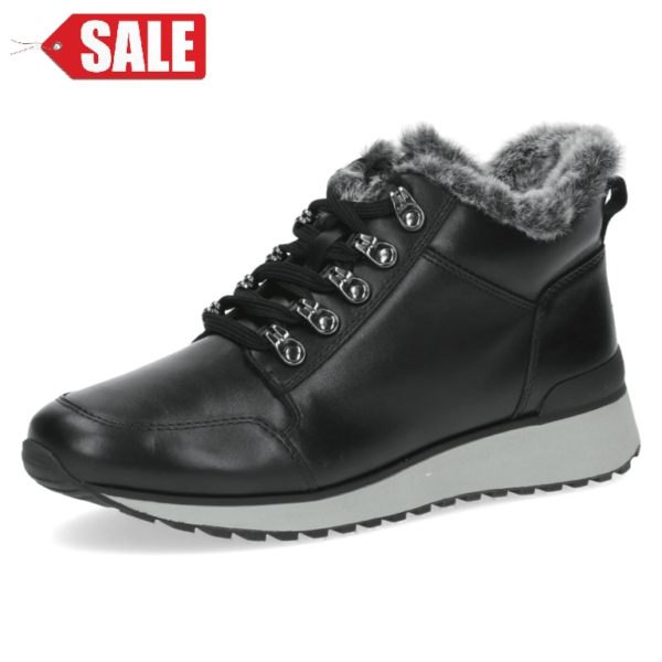C004 Caprice half hoge gevoerde sneaker zwart leer