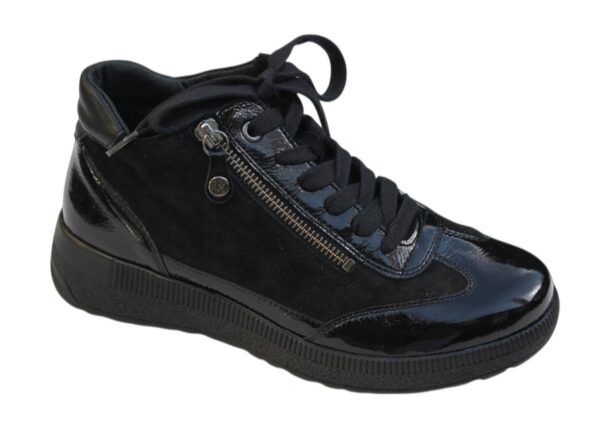 Fidelio half hoge veterschoen zwart suède/lak combi