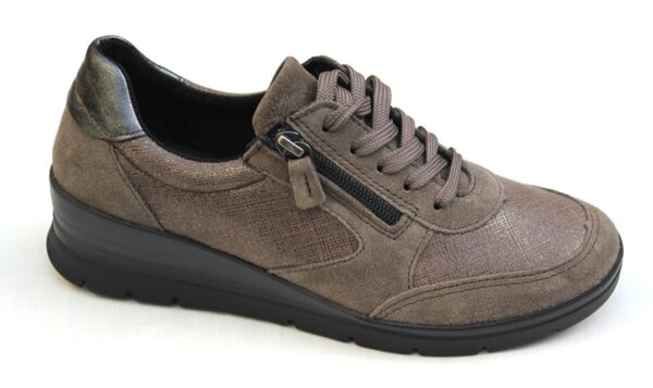 Veterschoen met stretch in taupe combi