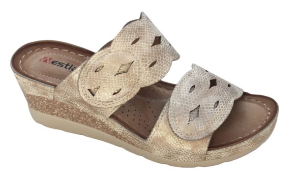 Westland Savoie 04 verstelbare klittenband slipper op sleehak beige