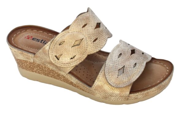 Westland Savoie 04 verstelbare klittenband slipper op sleehak beige