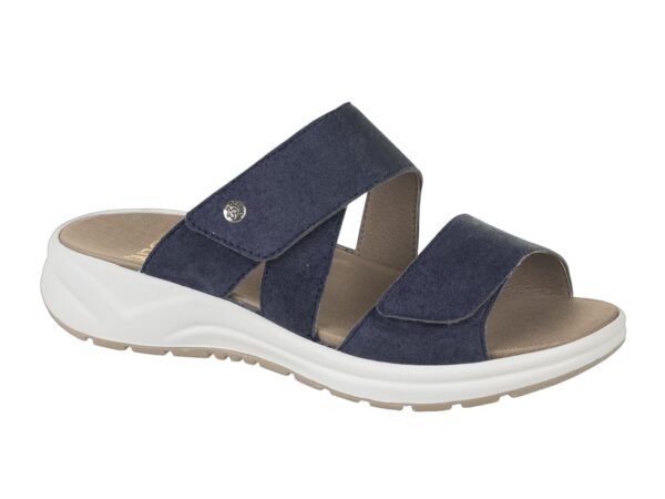 F115 Fidelio slipper met verstelbare klittenbanden blauw suède