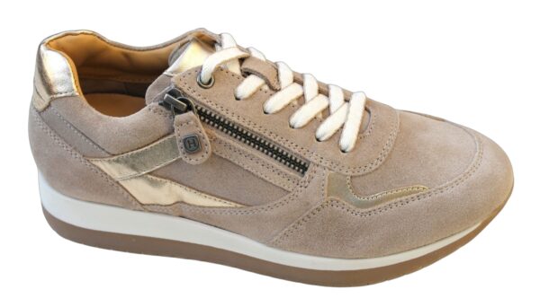 Helioform sneaker beige suede met goud scaled
