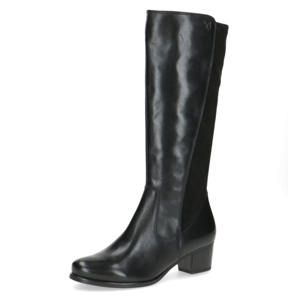 Caprice knielaars op een klein hakje zwart leer met stretch art. 009-25500-45-019