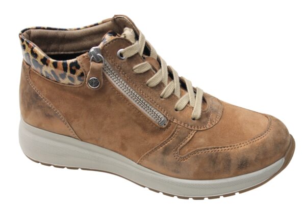 Fidelio half hoog veterbootje met ritsje zandbeige combi