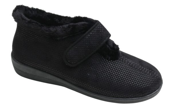 DP013 half hoge klittenband pantoffel zwart fantasieprint