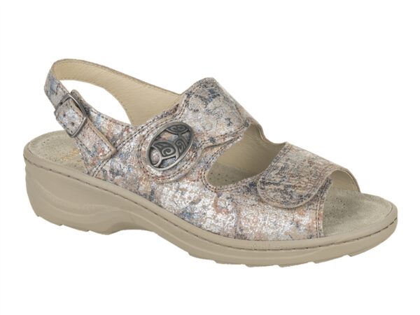 Fidelio Softline verstelbare klittenband sandaal beige metallic fantasieprint