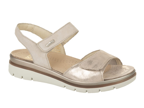 Fidelio sandaal met verstelbare klittenbanden gebroken wit metallic suède combi