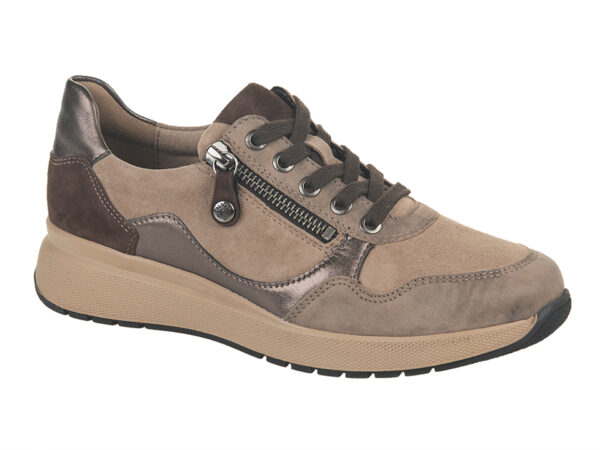 F001 Fidelio lage veterschoen met ritsje beige met brons combi
