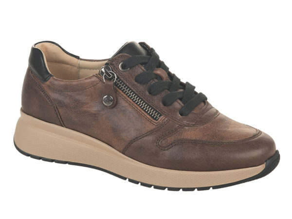 F002 Fidelio lage veterschoen met ritsje bruin leer combi