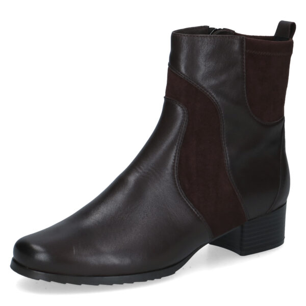 Caprice kort laarsje donkerbruin leer met suede stretch H wijdte art. 009-25301-47-329