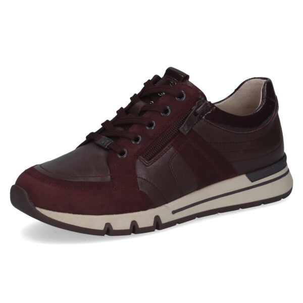 Caprice sneaker met ritsje bordeaux leer met suède H wijdte combi art. 009-23768-47-551