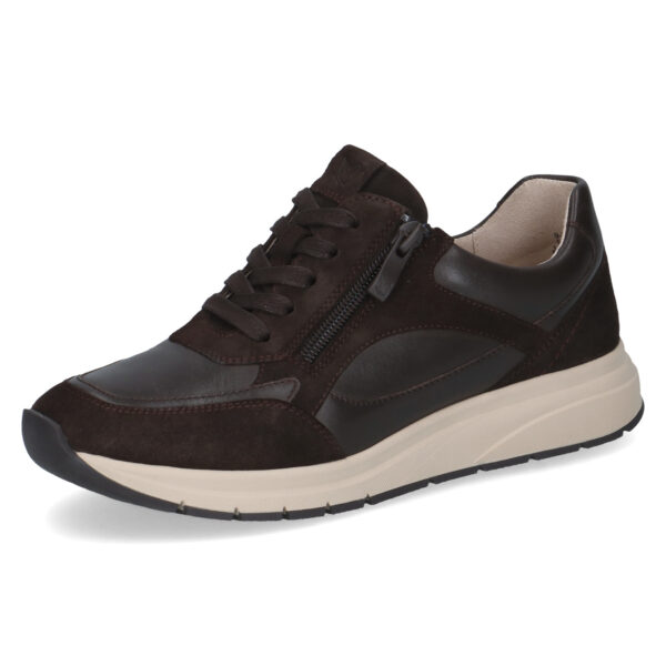 Caprice sneaker met ritsje donkerbruin leer met suede combi art. 009-23756-46-329