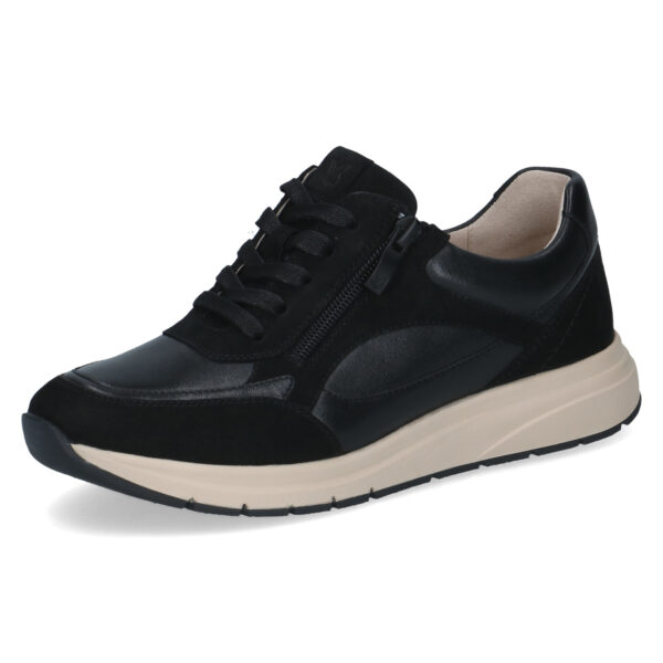 Caprice sneaker met ritsje zwart leer met suède combi art. 009-23756-46-019