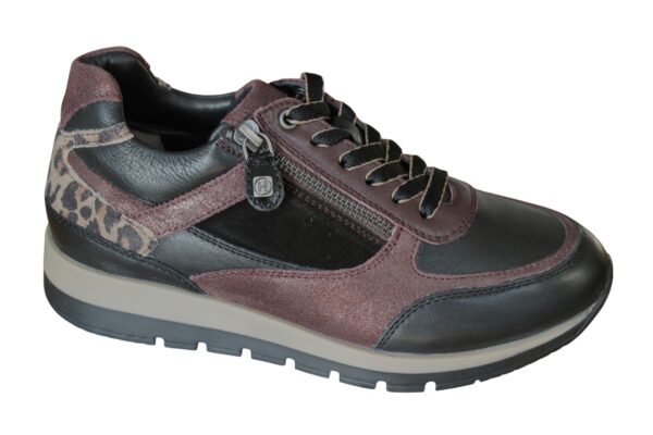 H101 Helioform sneaker “K wijdte” met rits zwart met bordeaux combi